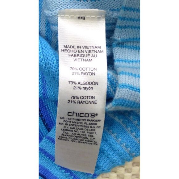 Chicos Ombre Stripe V-Neck Pullover Top Size 2 Midnight Blue Cold-Shoulder Style - Picture 8 of 12